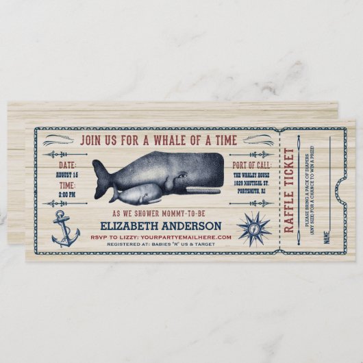  walvis, Baby shower Ticket Invitation Kaart (Voorkant / Achterkant)