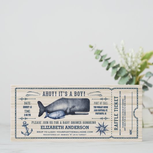  walvis, Baby shower Ticket Invitation Kaart (Staand voorkant)