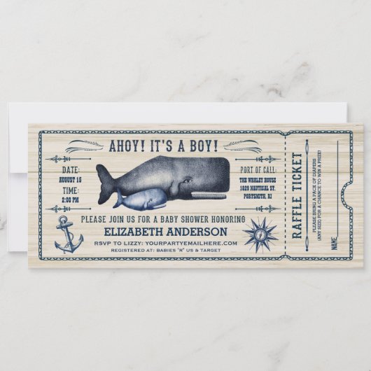  walvis, Baby shower Ticket Invitation Kaart (Voorkant)
