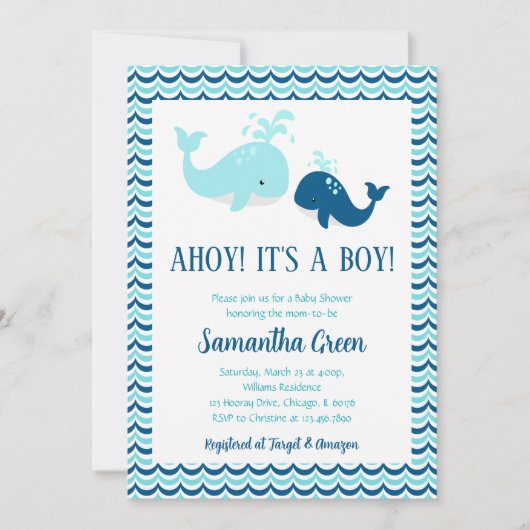 Walvis Baby Shower Uitnodiging (Voorkant)
