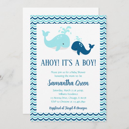Walvis Baby Shower Uitnodiging (Voorkant / Achterkant)