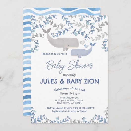 Walvis Baby Shower Uitnodiging (Voorkant / Achterkant)