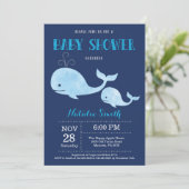 Walvis Baby shower Uitnodiging Navy Blue.Nautical (Staand voorkant)