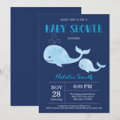 Walvis Baby shower Uitnodiging Navy Blue.Nautical (Voorkant / Achterkant)