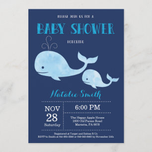 Walvis Baby shower Uitnodiging Navy Blue.Nautical