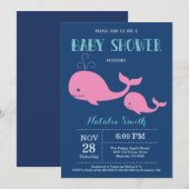 Walvis Baby shower Uitnodiging Navy Blue.Nautical (Voorkant / Achterkant)