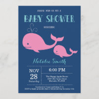Walvis Baby shower Uitnodiging Navy Blue.Nautical