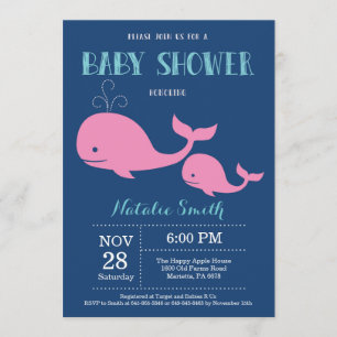 Walvis Baby shower Uitnodiging Navy Blue.Nautical