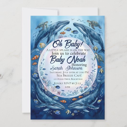 Walvis baby shower uitnodiging – Onder de zee Ocea (Voorkant)