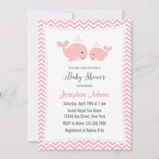 Walvis Baby Shower Uitnodiging Roze (Voorkant)