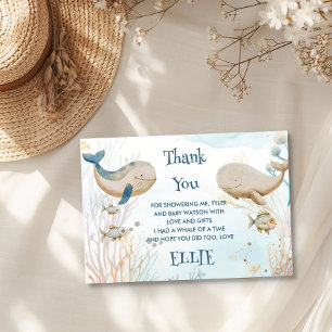 Walvis Babyshower Blauw Beige Aquarel Bedankkaart