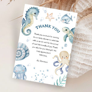 Walvis Babyshower Jongen Blauwe Oceaan Bedankkaart