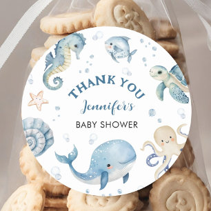 Walvis Babyshower Jongen Blauwe Oceaan Zee Ronde Sticker