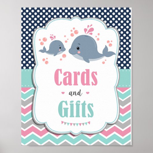 Walvis Babyshower Nautische Kaarten en Cadeaus Bor Poster (Voorkant)
