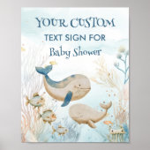Walvis Babyshower Onder de Zee Aangepaste Tekst Bo Poster (Voorkant)