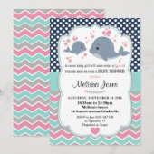 Walvis Babyshower Persoonlijke Uitnodiging Meisje (Voorkant / Achterkant)