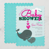 Walvis babyshower uitnodiging - Meisje (Voorkant / Achterkant)
