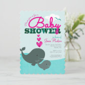 Walvis babyshower uitnodiging - Meisje (Staand voorkant)