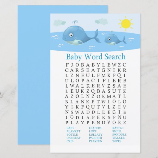 Walvis babyshower Woordzoekspel (Voorkant / Achterkant)