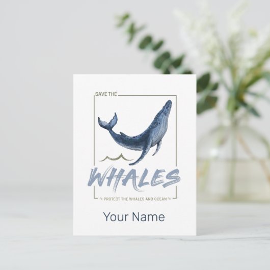 Walvis Bescherm Walvissen en Oceaan Aquarel Walvis Feestdagenkaart (Staand voorkant)