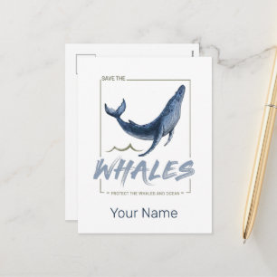 Walvis Bescherm Walvissen en Oceaan Aquarel Walvis Feestdagenkaart