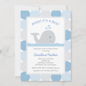 Walvis blauw grijs baby jongen douche kaart (Voorkant)