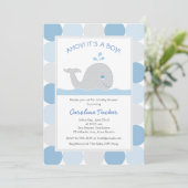 Walvis blauw grijs baby jongen douche kaart (Staand voorkant)