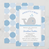 Walvis blauw grijs baby jongen douche kaart (Voorkant / Achterkant)