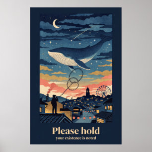 Walvis boven nachtelijke stad Houtblok stijl poste Poster