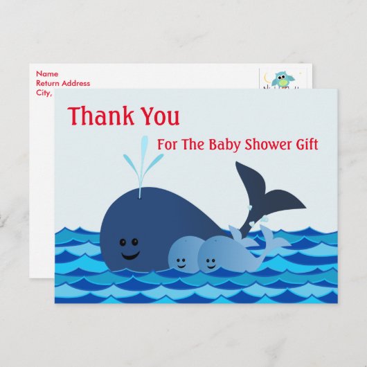 Walvis, Dank je Tweeling Baby Shower Ansichtkaart Briefkaart (Voorkant / Achterkant)