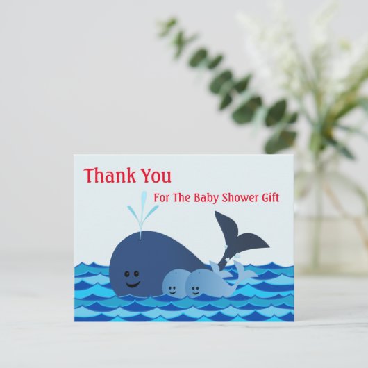 Walvis, Dank je Tweeling Baby Shower Ansichtkaart Briefkaart (Staand voorkant)