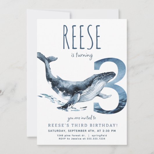 Walvis derde verjaardag uitnodiging (Voorkant)