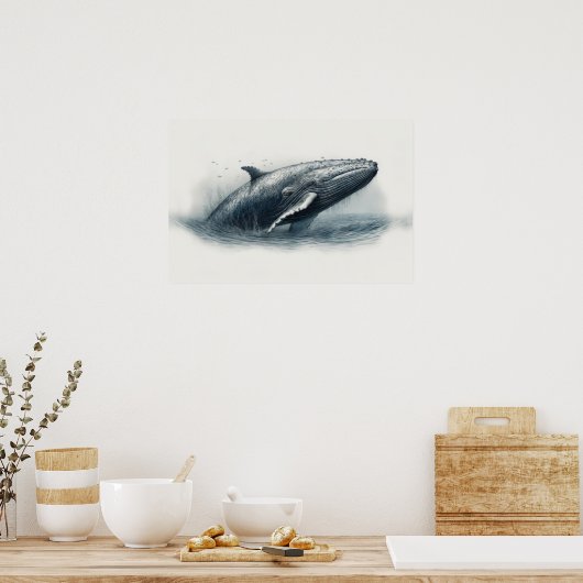 Walvis die uit de oceaan springt illustratie Klein Poster (Keuken)