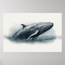 Walvis die uit de oceaan springt illustratie Klein Poster