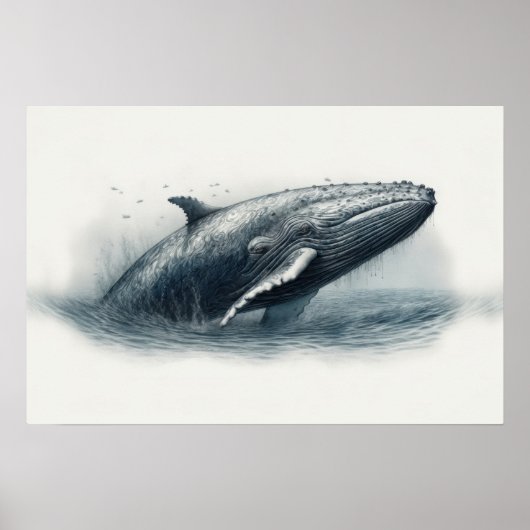 Walvis die uit de oceaan springt illustratie Klein Poster (Voorkant)