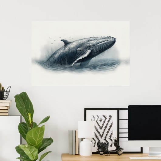 Walvis die uit de oceaan springt illustratie poster (Thuiskantoor)