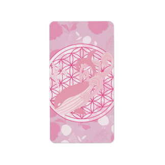 walvis,dier totem,zen,chakra,bloem des levens etiket