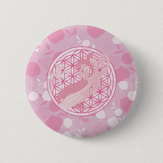 walvis,dier totem,zen,chakra,bloem des levens ronde button 5,7 cm (Voorkant)