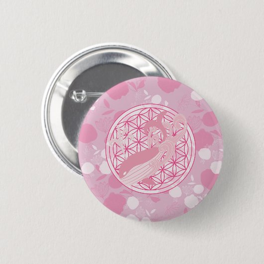 walvis, dierlijk totem,zen,chakra,levensbloem ronde button 5,7 cm (Voorkant /achterkant)
