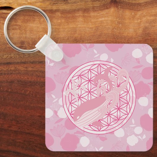 walvis, dierlijk totem,zen,chakra,levensbloem sleutelhanger (Voorkant)