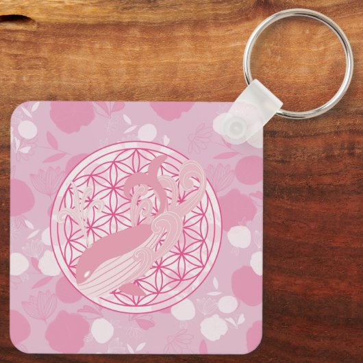 walvis, dierlijk totem,zen,chakra,levensbloem sleutelhanger (Achterkant)