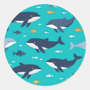 Walvis Dolfijnen Patroon Oceaan Ronde Sticker