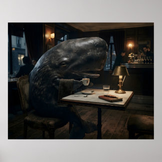 Walvis drinkt koffie in bar poster