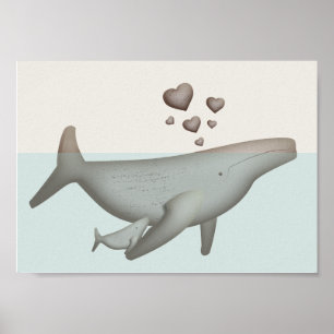 Walvis en baby kinderkamer muurkunst poster