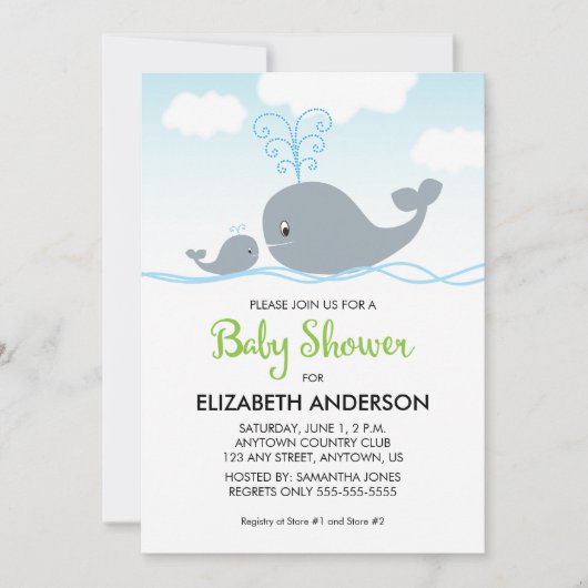walvis en Baby walvis, uitnodiging tot Baby shower (Voorkant)