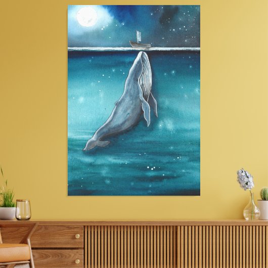 walvis en boot canvas afdruk (Insitu (Woonkamer))