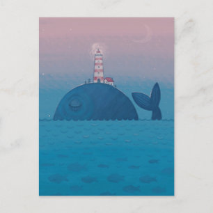 Walvis en een vuurtoren. briefkaart