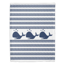 Walvis en golven Blauw en Wit Custom bedsprei
