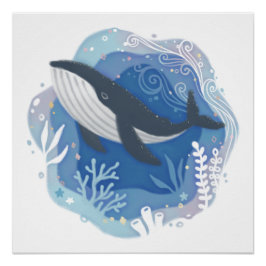 Walvis en koralen in Ocean Paper Art Illustratie Perfect Poster