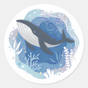 Walvis en koralen in Ocean Paper Art Illustratie Ronde Sticker